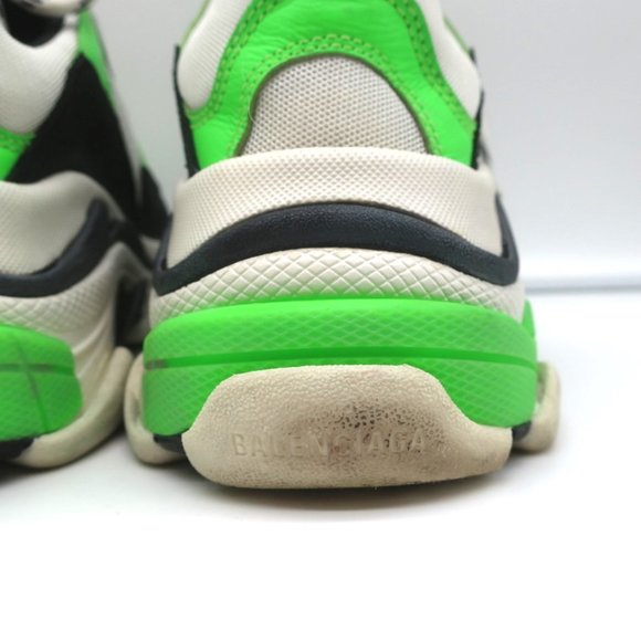 BALENCIAGA TRIPLE S SNEAKERS WHITE/BLACK/NEON GREEN SIZE 37 - Picture 9 of 12